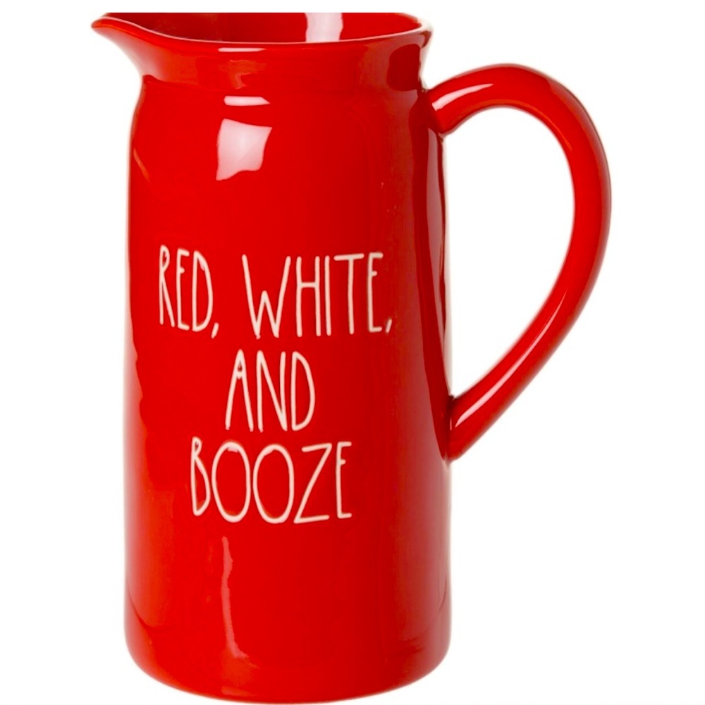 Rae Dunn "Red, White, and Booze" Red Pitcher - Brand New Never Used